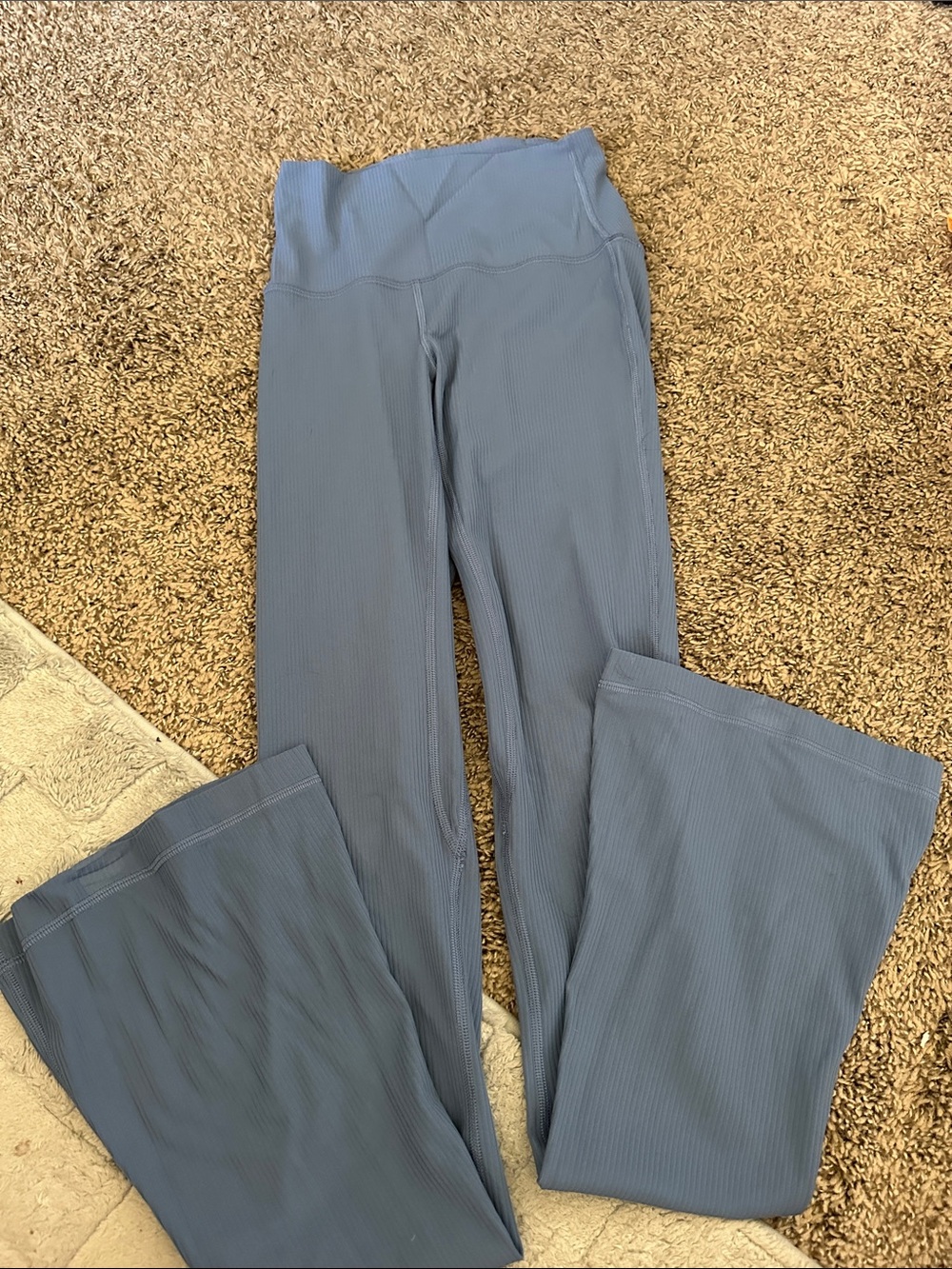 Women’s High-Waist Ribbed Flare Pants - Slate Blue
